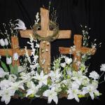 4 1/2 foot long 
36 inches tall
$500
Two 24'' light weight faux wood crosses and one 36'' faux wood cross